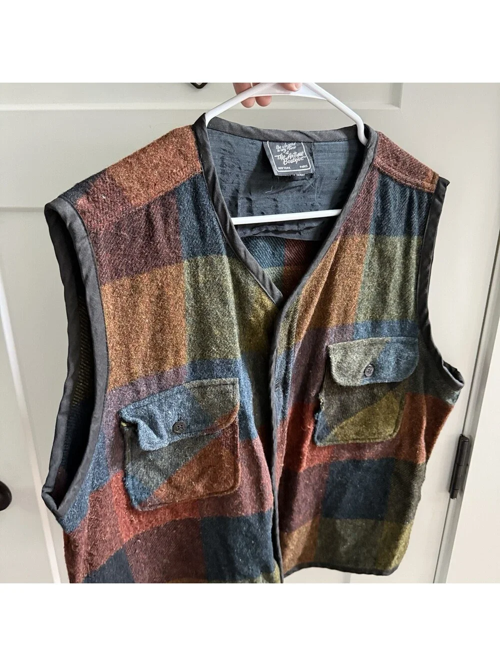 Vintage Cranbrook Plaid Wool Vest L Hunting Outdoors Patch Pocket 80s 90s